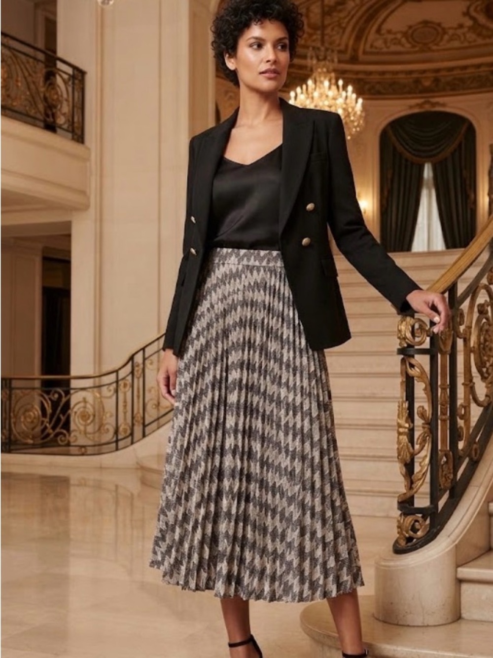 Halogen Pleated Midi Skirt Brown Snake Print Size XXL